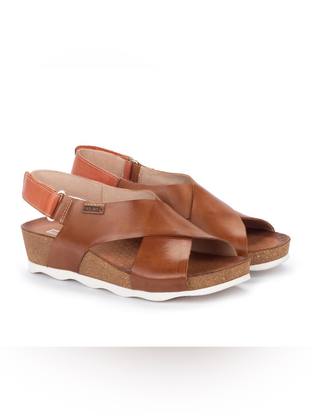 PIKOLINOS Cognac Leather Crisscross Slingback Wedge Sandals Sz 9
